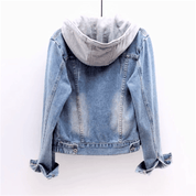 Light blue denim jacket with hood back view
