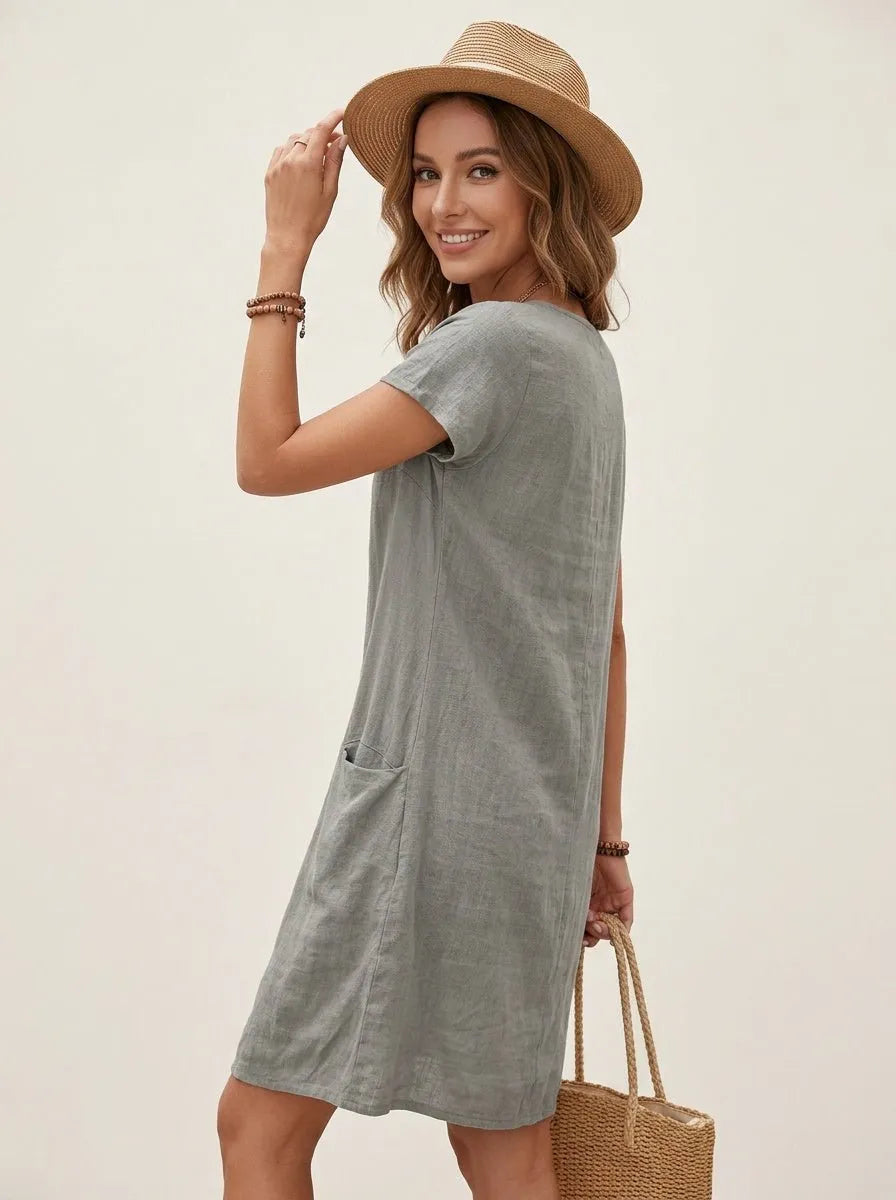 Dames jurk A-lijn silhouet pullover knoopsluiting