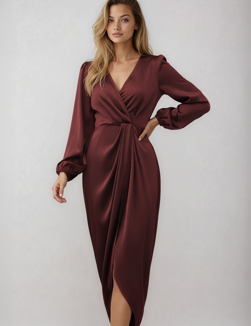 Diana | Dames Midi Jurk - Elegante Wikkelstijl, Flatterend V-Halsontwerp 1