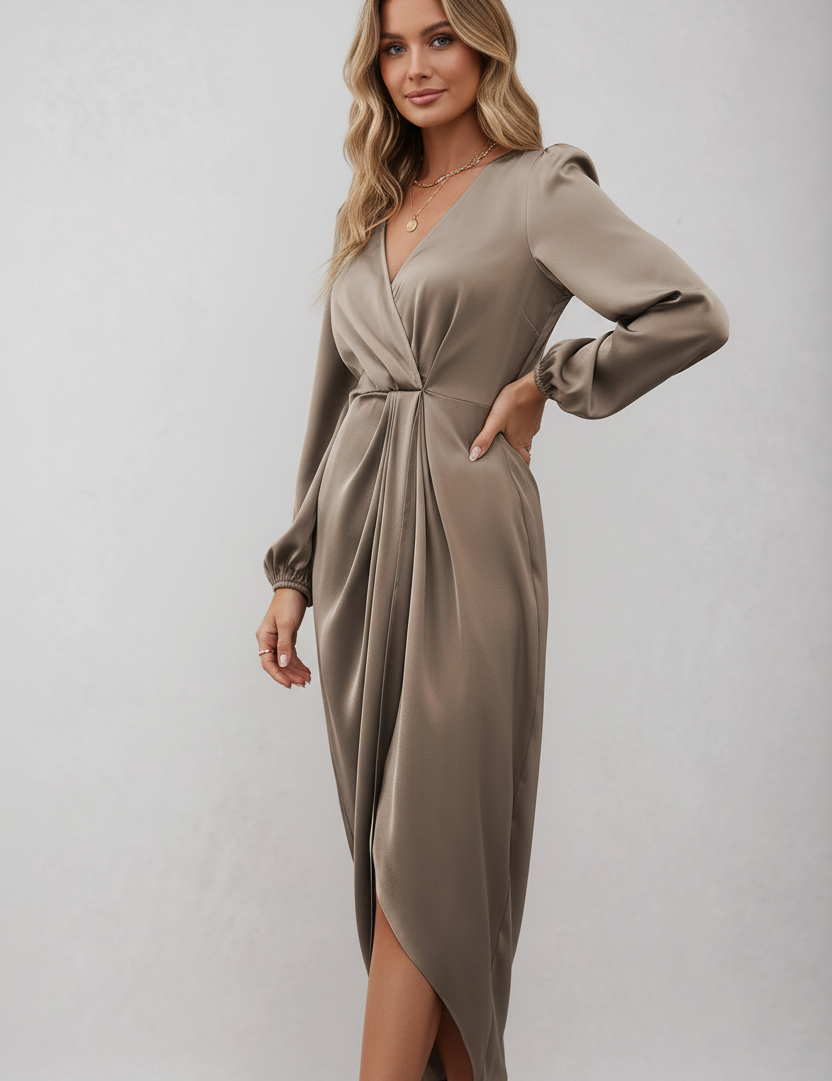 Diana | Dames Midi Jurk - Elegante Wikkelstijl, Flatterend V-Halsontwerp 4