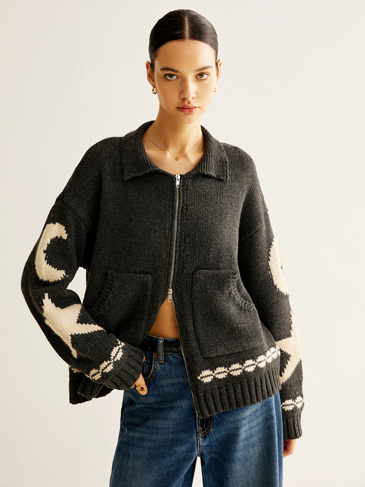 Lofa Cardigan met jacquard patroon stretch en revers voor dames