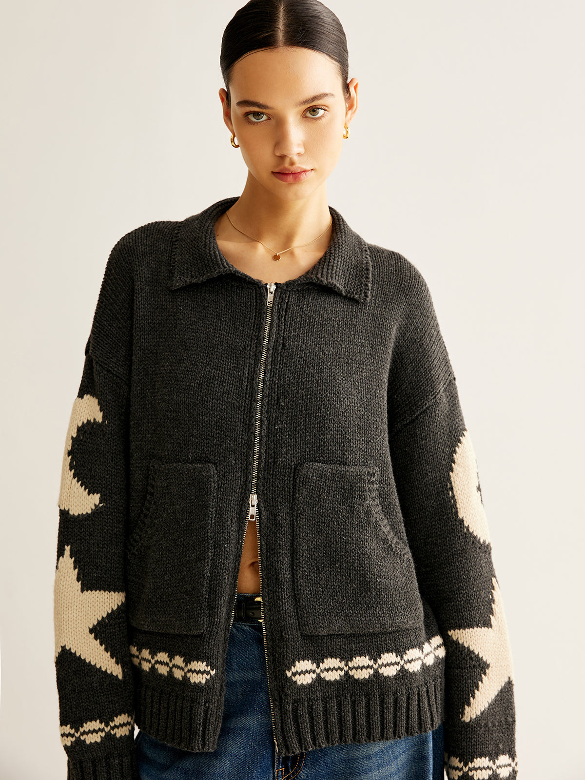 Lofa Cardigan met jacquard patroon stretch en revers voor dames