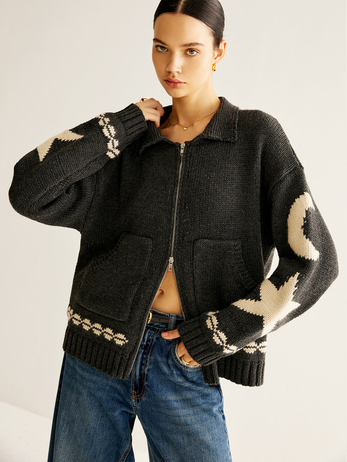 Lofa Cardigan met jacquard patroon stretch en revers voor dames