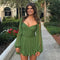Green wrap-bodice dress side view