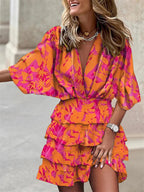 Liore Midi jurk met V-hals en ruches in zomerse stijl voor dames