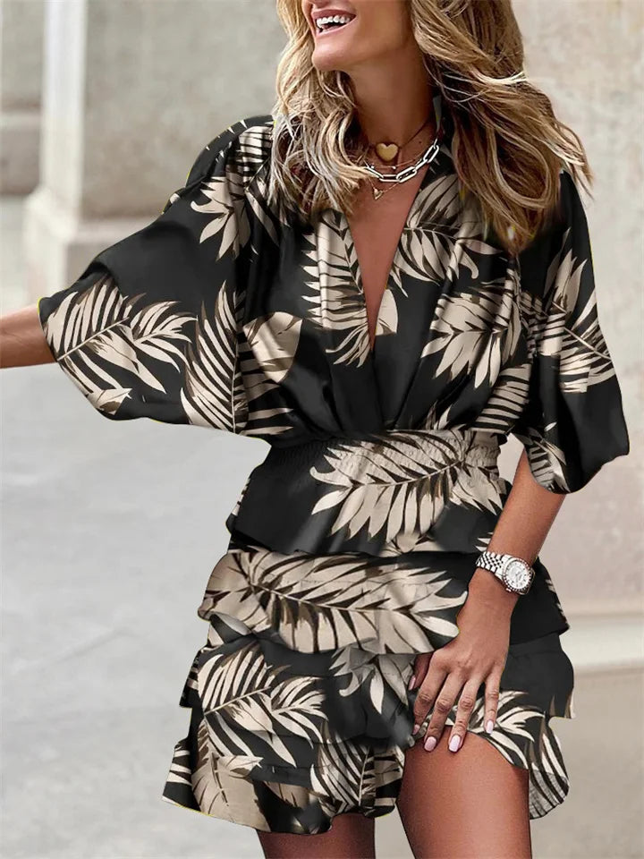 Liore Midi jurk met V-hals en ruches in zomerse stijl voor dames
