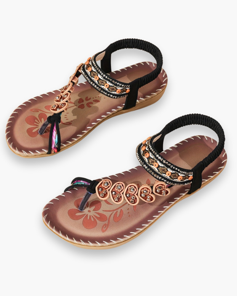 Lena Slippers met open teen, enkelbandje en platte zool voor dames