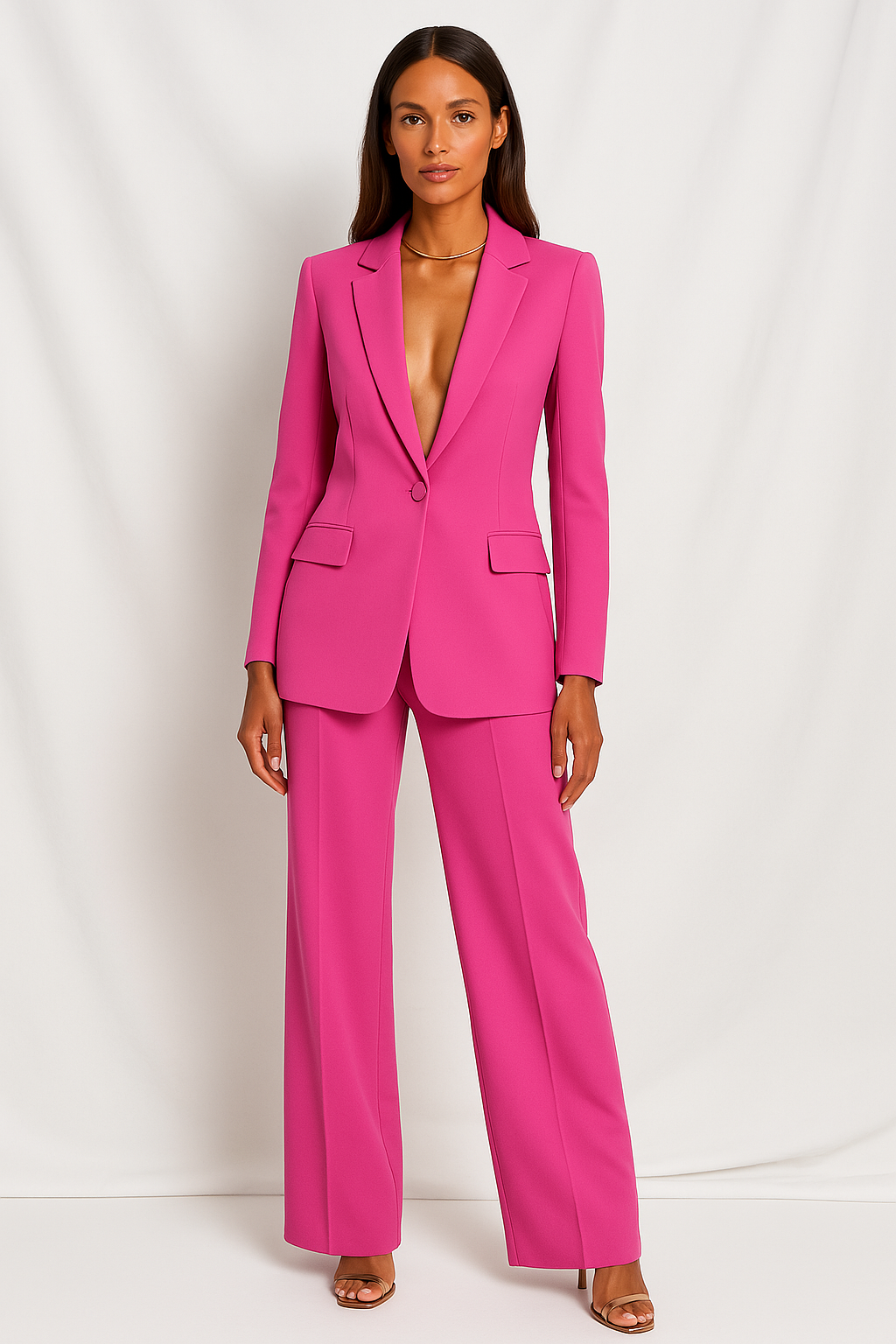 Dames pak roze fluweel front view