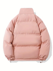 Puffer jacket with hood pink back view