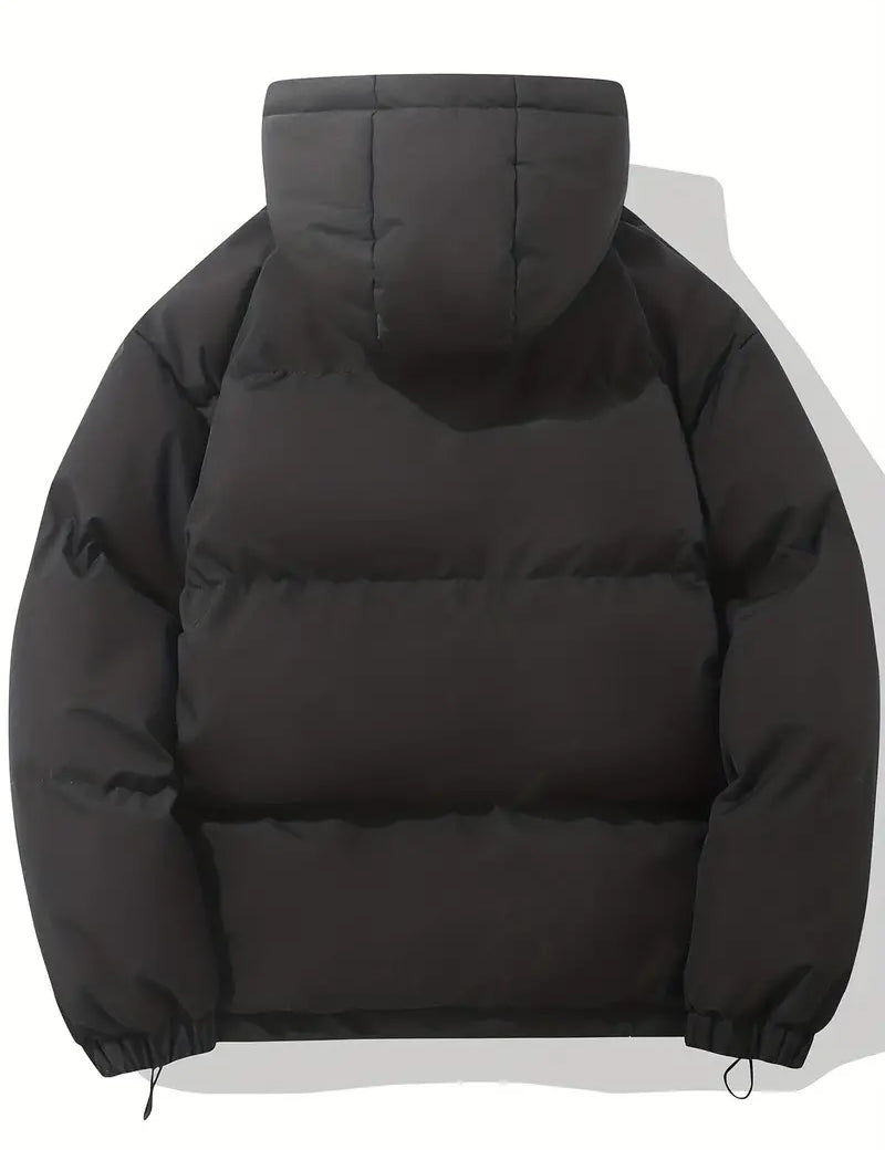 Puffer jacket with hood black back view