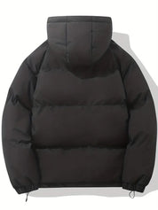 Puffer jacket with hood black back view