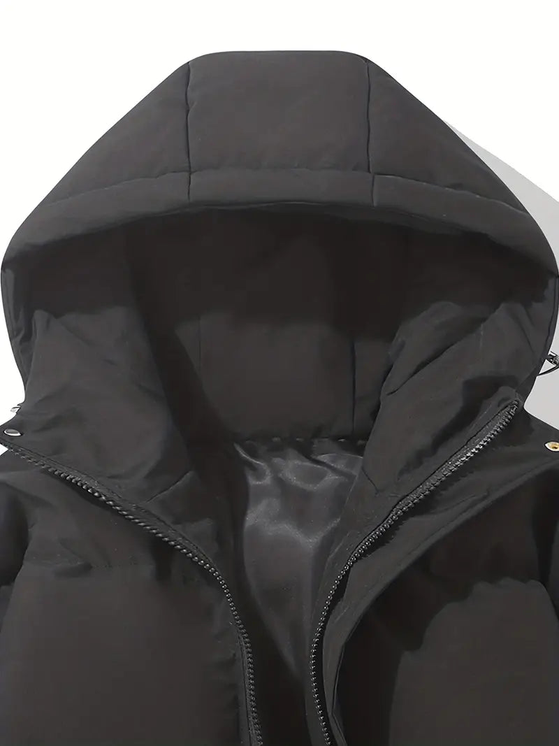 Puffer jacket with hood black hood detail