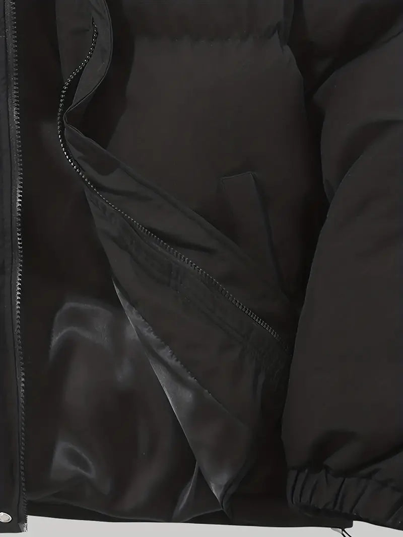 Puffer jacket with hood black zipper detail