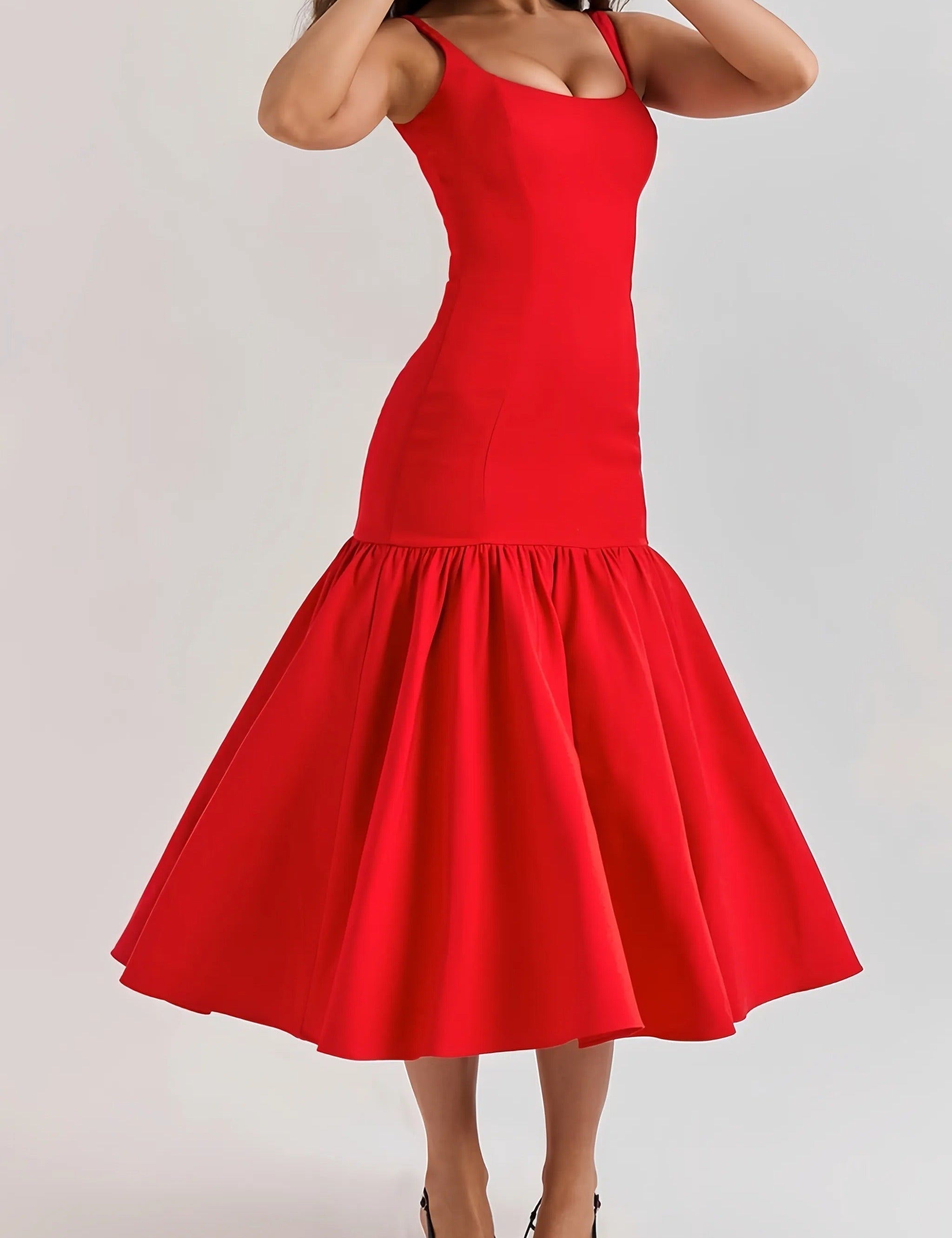 Eveline | Dames Midi Jurk - Hoogwaardige Stof met Ruches, Elegant Jurkje 0