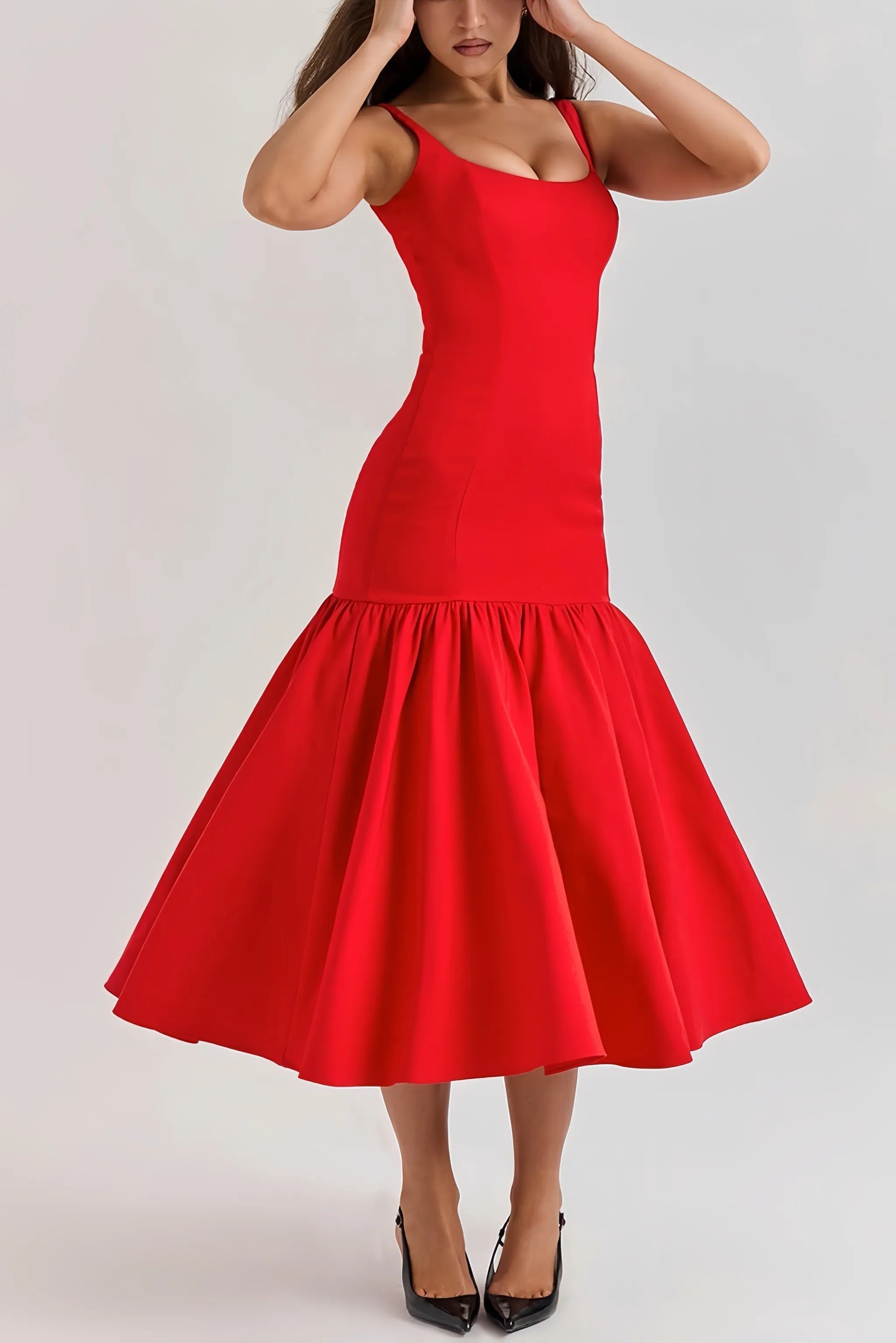 Eveline | Dames Midi Jurk - Hoogwaardige Stof met Ruches, Elegant Jurkje 0