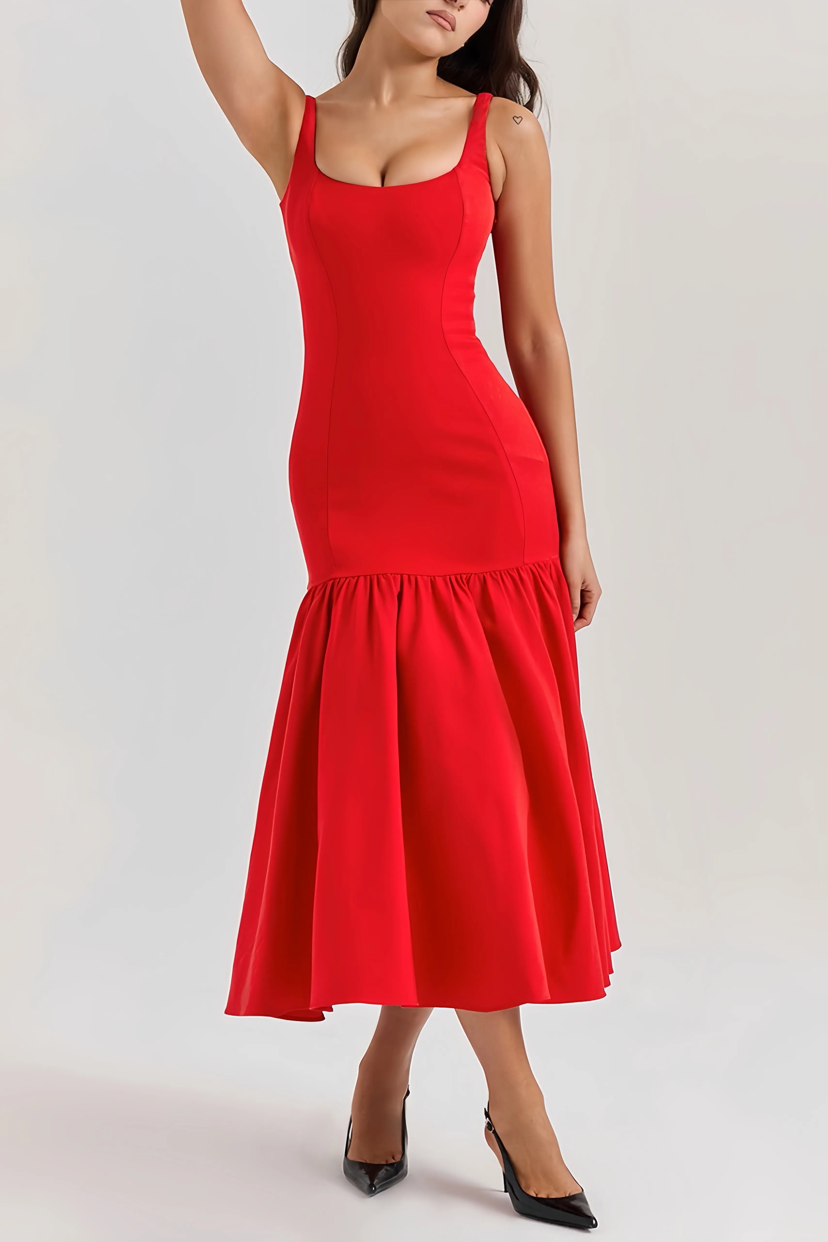 Eveline | Dames Midi Jurk - Hoogwaardige Stof met Ruches, Elegant Jurkje 1