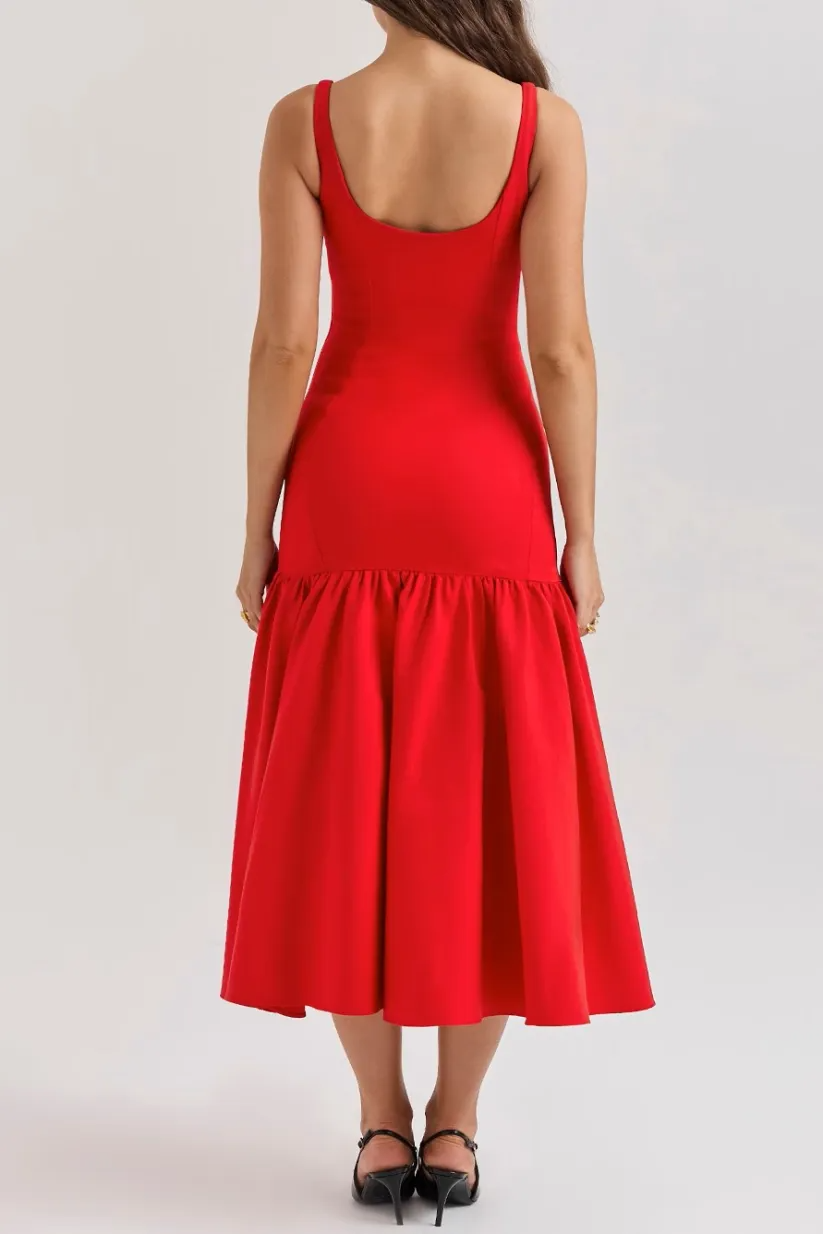 Eveline | Dames Midi Jurk - Hoogwaardige Stof met Ruches, Elegant Jurkje 2