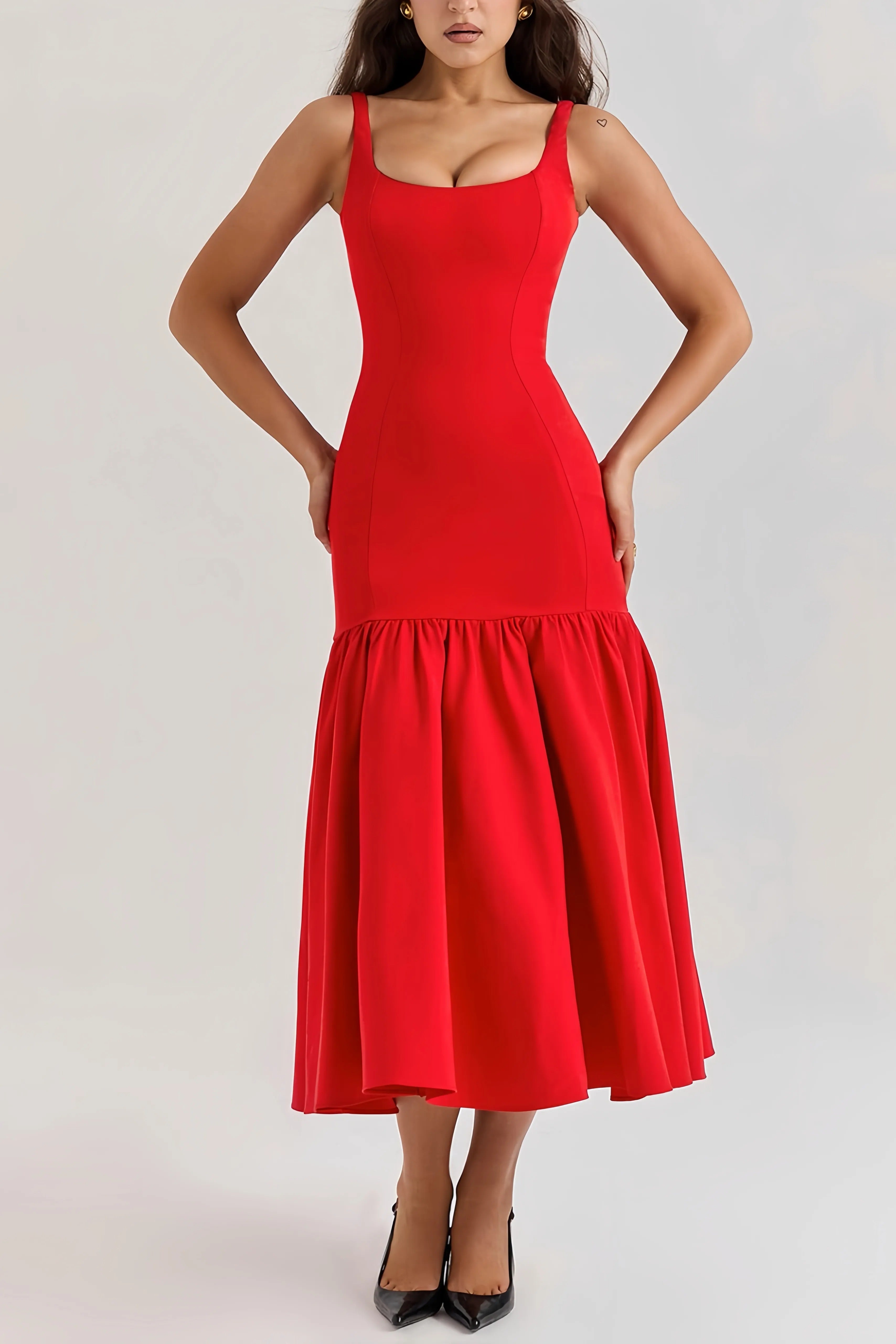 Eveline | Dames Midi Jurk - Hoogwaardige Stof met Ruches, Elegant Jurkje 3