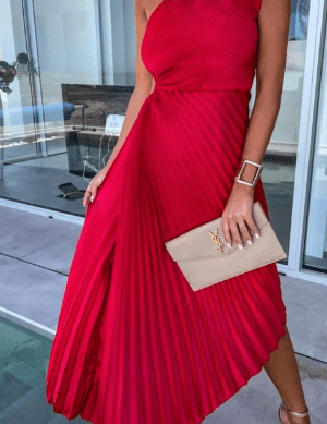 Evelyn | Dames Midi-jurk - Geplooide Elegantie voor Bruiloften en Galas 0