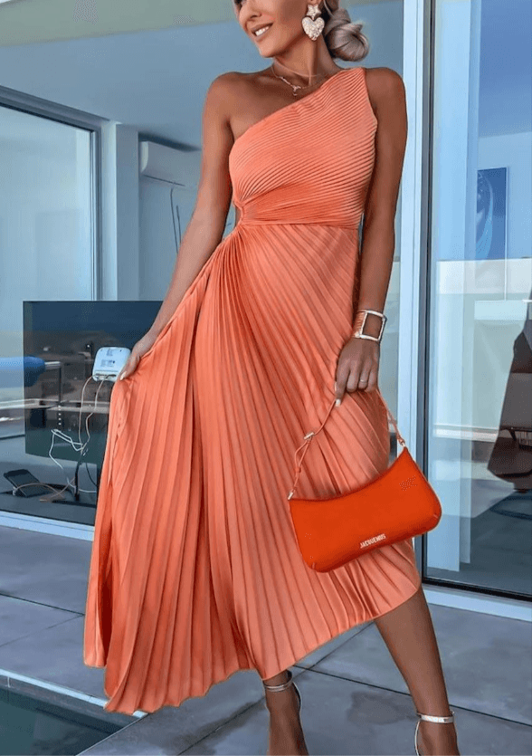 Evelyn | Dames Midi-jurk - Geplooide Elegantie voor Bruiloften en Galas 1
