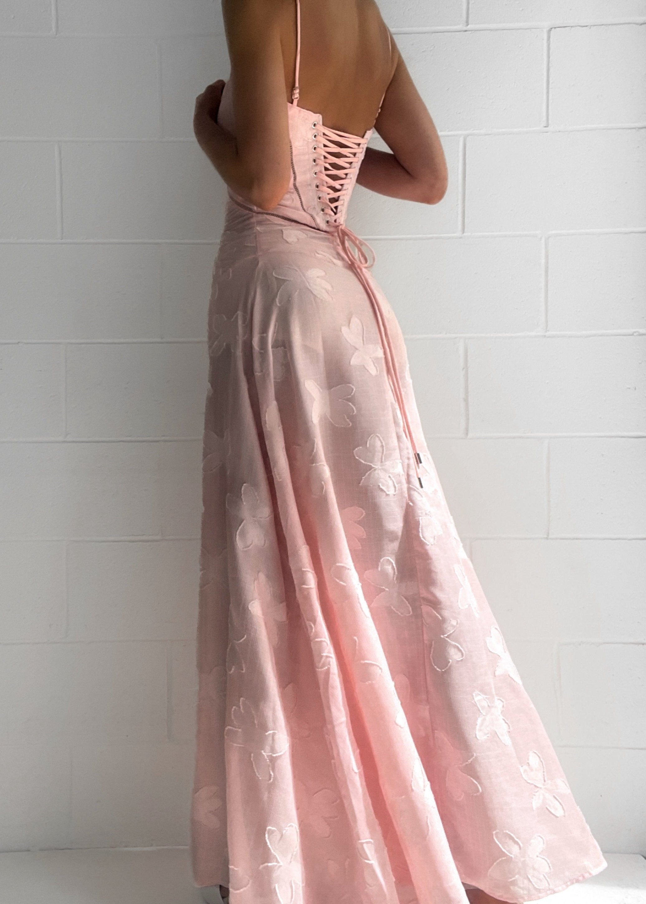 Pink floral dress back detail