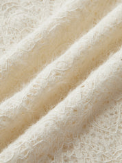 Cream knit top with openwork pattern fabric detail