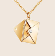 Rose gold envelope locket necklace closed view front angle
