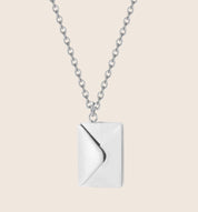 Silver envelope locket necklace front view