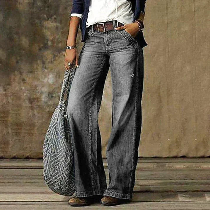 Broek jeans blauw wijduitval zijkant