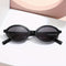 Sunglasses, retro oval frame, black plastic, front view