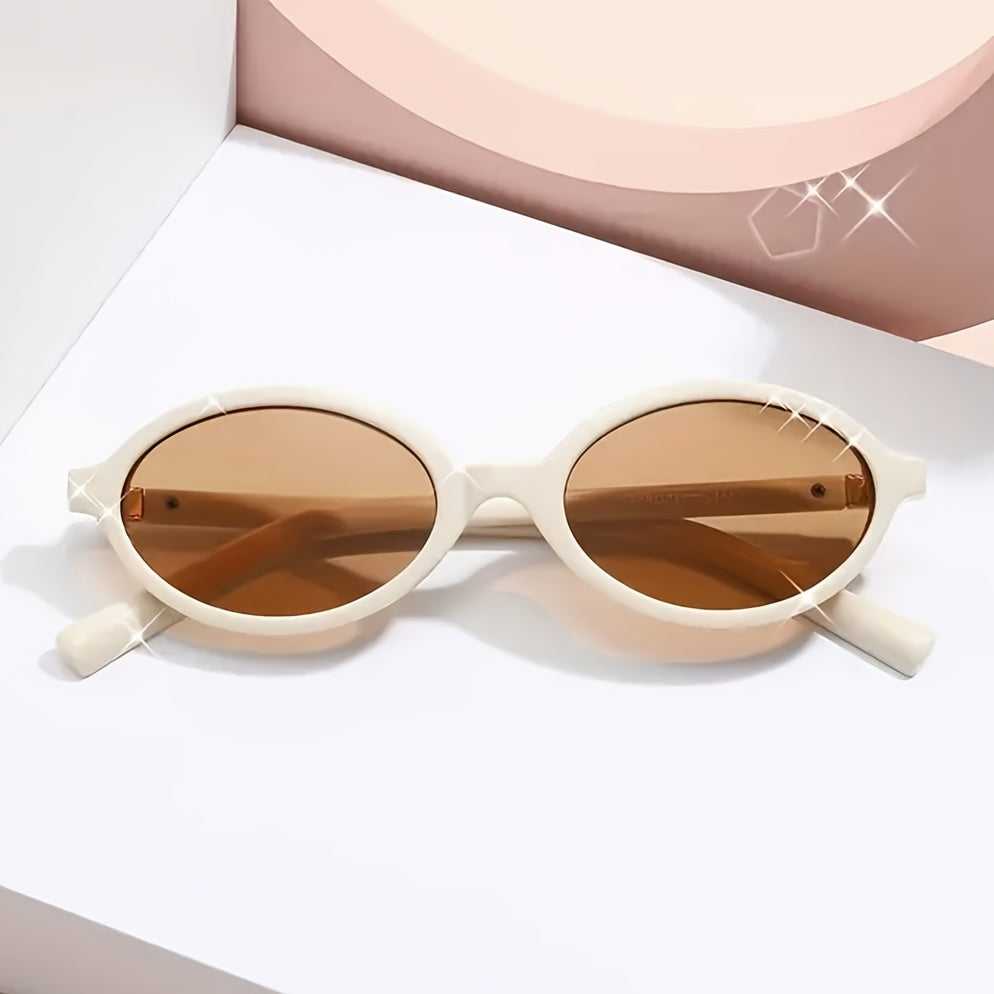 Sunglasses, retro oval frame, white plastic, front view