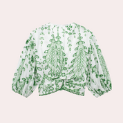 Top with green leaf pattern, front view