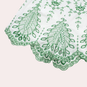 Shorts with green leaf pattern, close-up detail