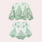 Two-piece set with green leaf pattern, front view