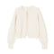 Cream cardigan with pearl trim detailing, front view