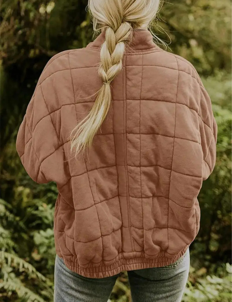 Jas met blokpatroon roze achterkant