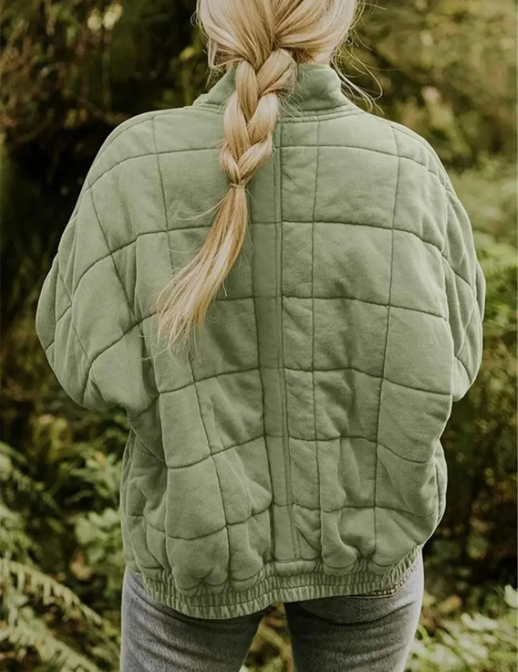 Tussenjas groen blokpatroon rugzijde