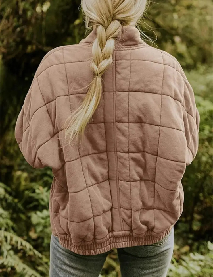 Jas met blokpatroon roze achterkant