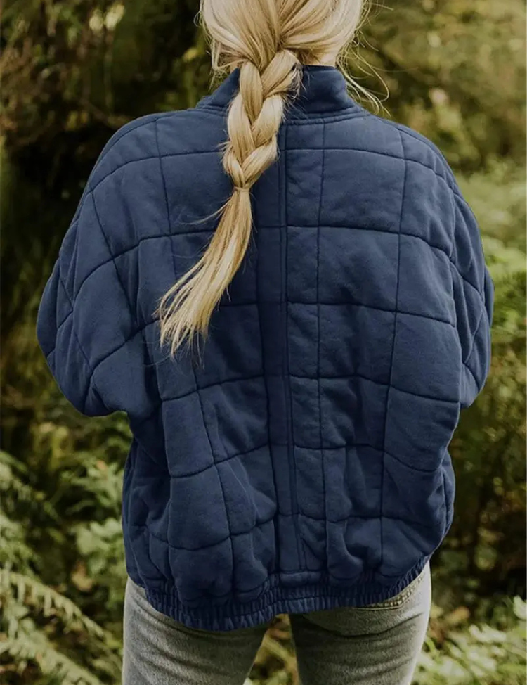 Jas met blokpatroon blauw rugzijde