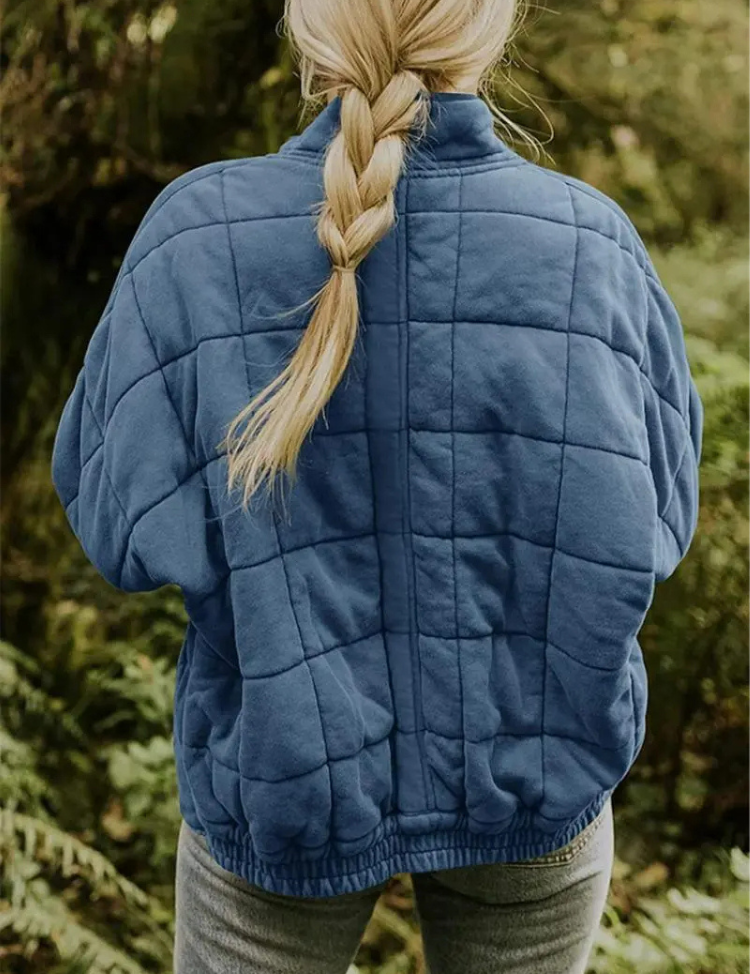 Jas blauw blokpatroon rugzijde