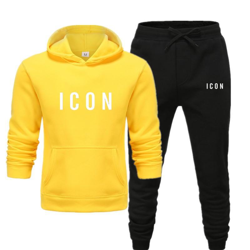 Heren set geel hoodie met zwarte broek vooraanzicht