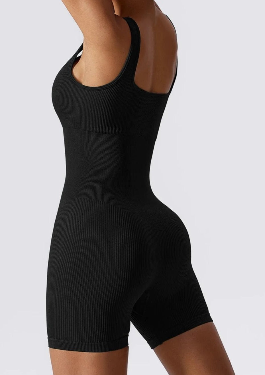 Black ribbed bodysuit side profile