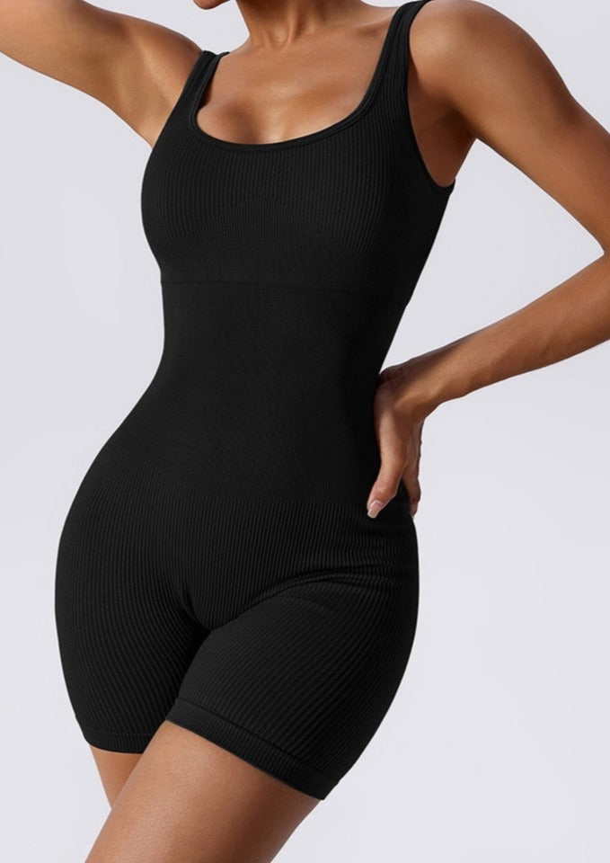 Black ribbed bodysuit front pose