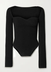 Black ribbed bodysuit isolated front view