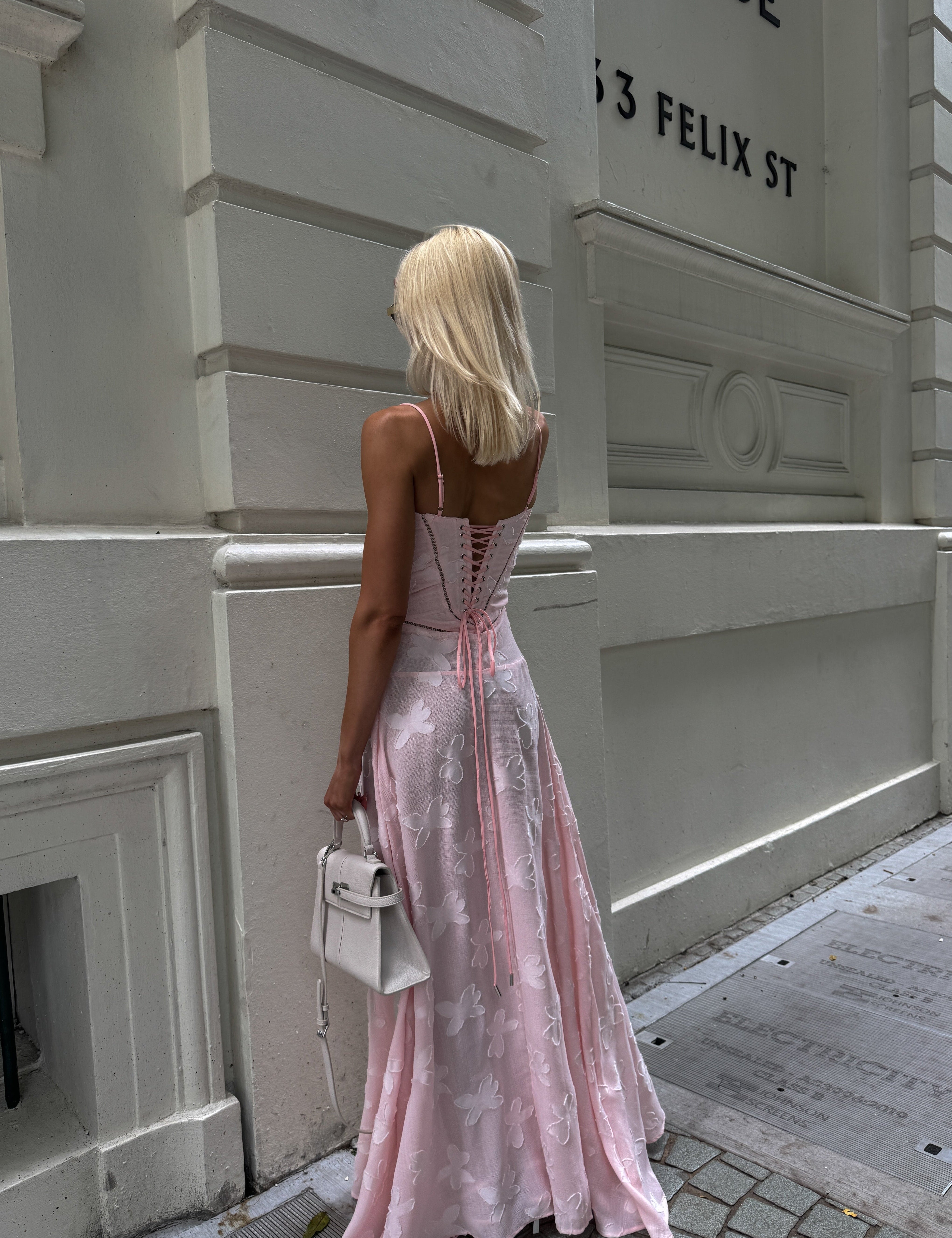 Pink floral dress back view