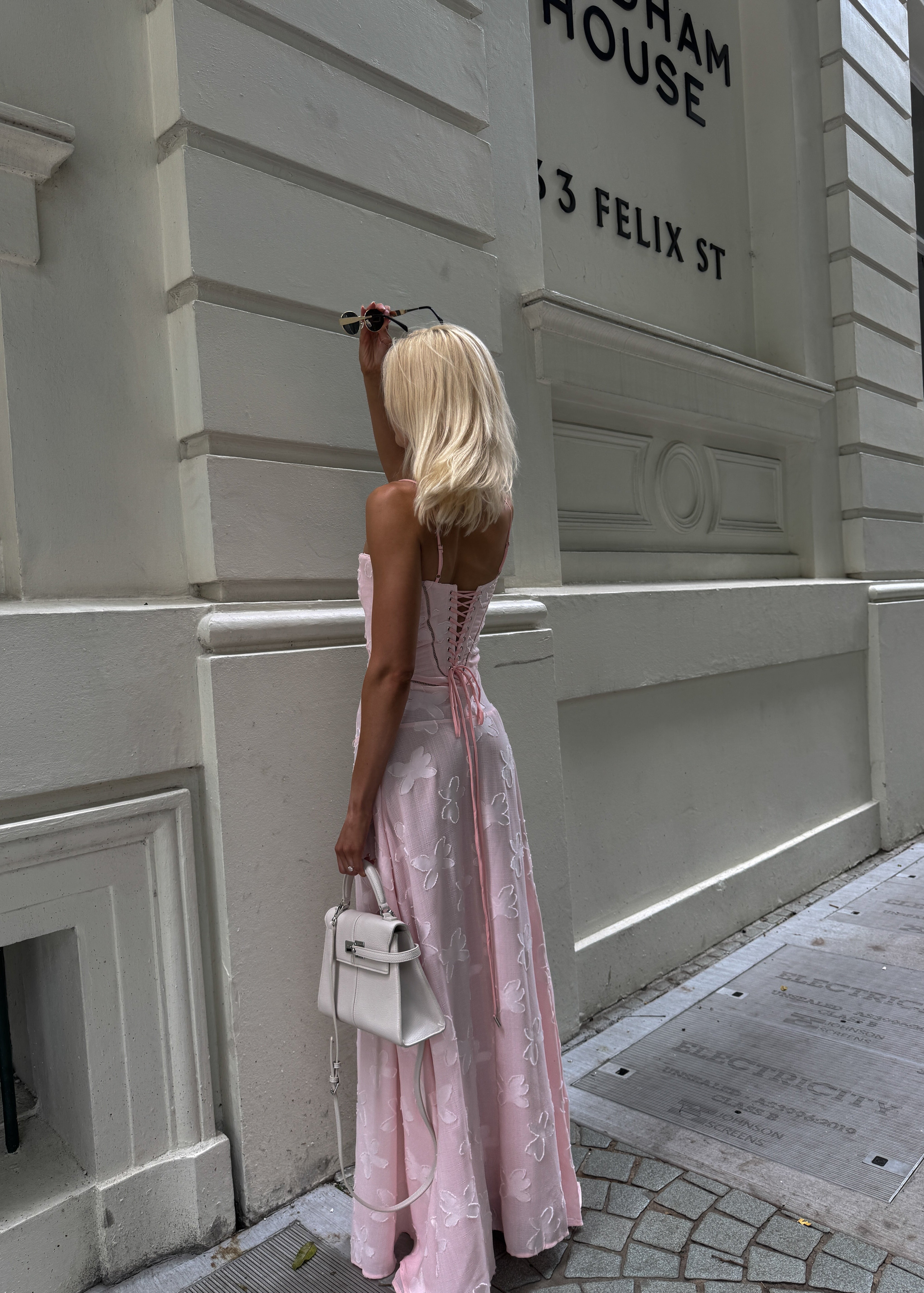 Pink floral dress front view