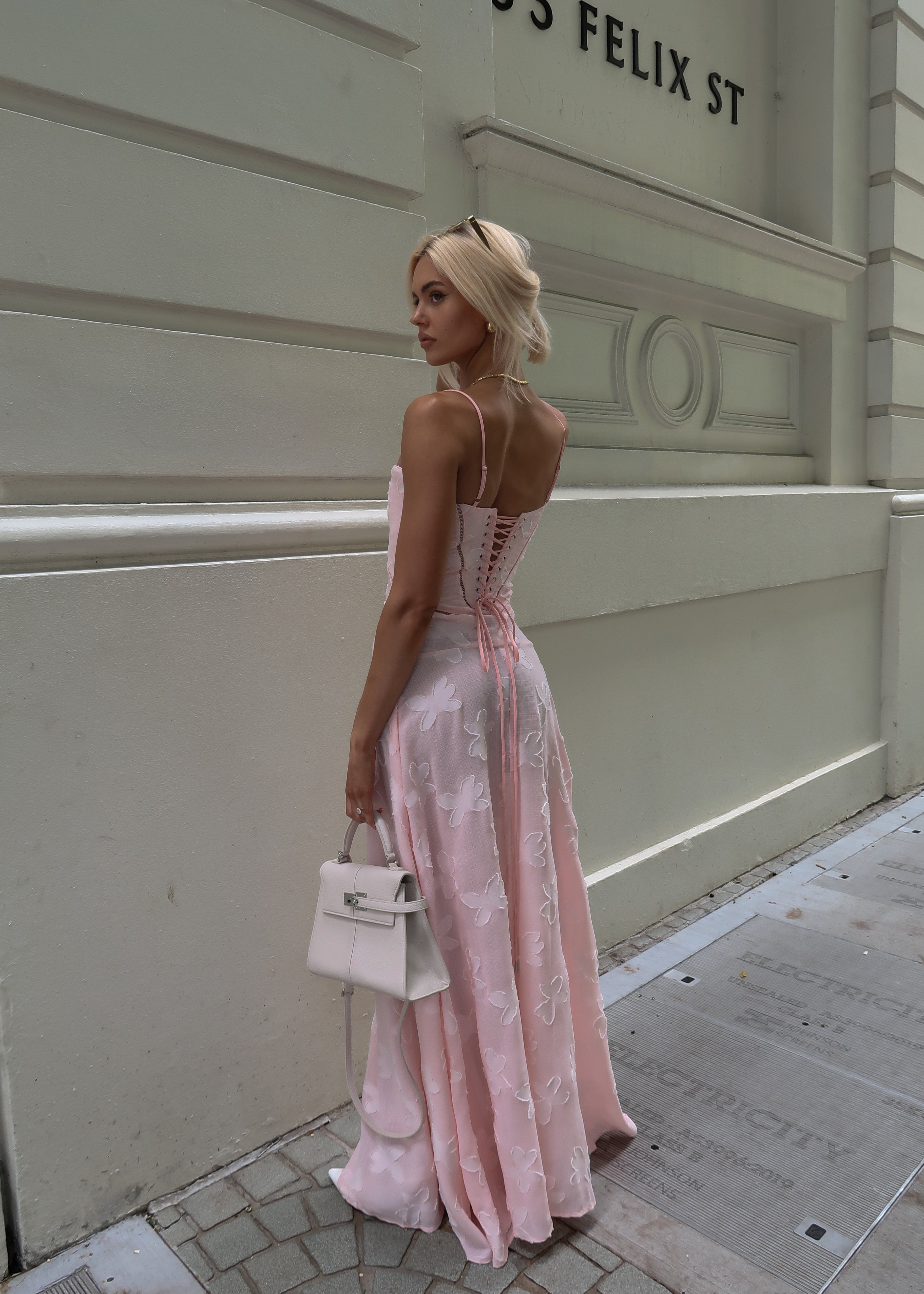 Pink floral dress side view