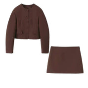 Brown blazer and skirt set isolated front view