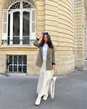 Maxi rok satijn look wit glanzend achterzijde