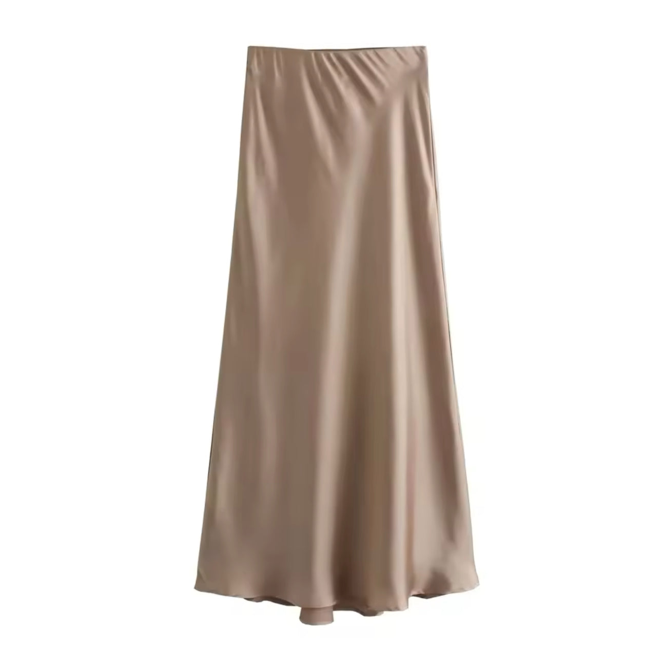 Maxi rok satijn look beige front view